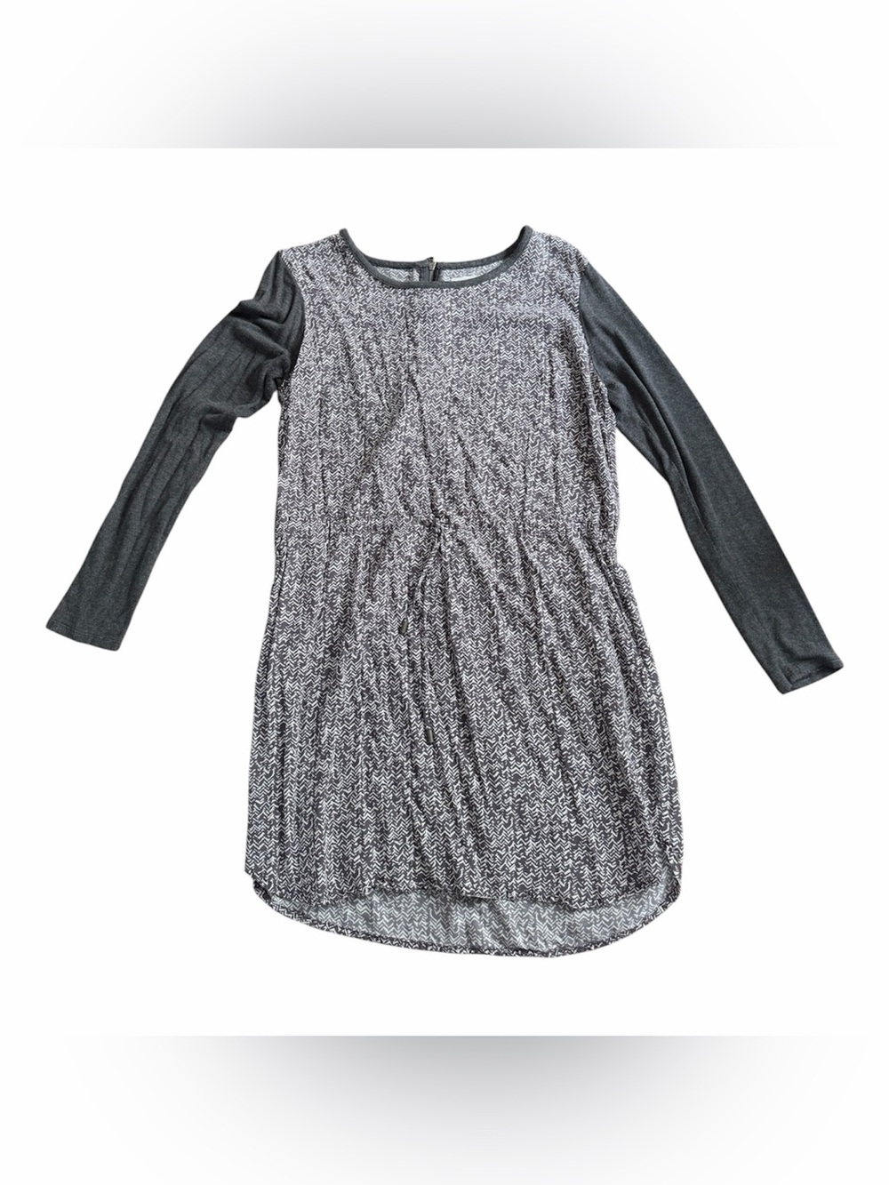 Lou & Grey Dress Womens Medium Grey Print Blouson Drawstring Waist Midi Loft